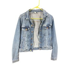 HM &Denim Light Wash Trucker Jacket Womens Medium Blue Jean Button Up Classic